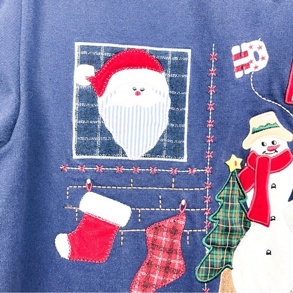 Bobbie Brooks Blue Vintage Style Textured Christmas Holiday Sweater - Picture 6 of 14